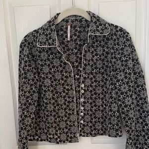 Free People Black and White Floral Button Down Shirt